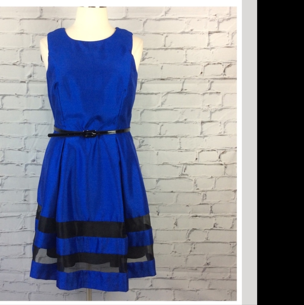 R&K Royal Blue/Black Fit&Flare Dress, Size 16